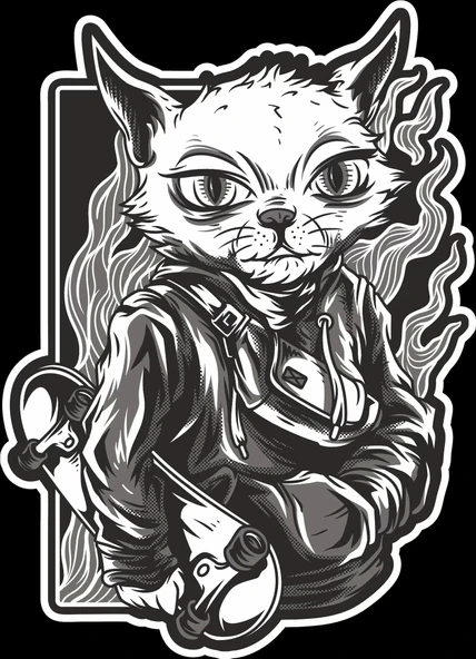 Kaykaylı Kedi Sticker 10x10 cmRenkli Sticker ürün görseli 1