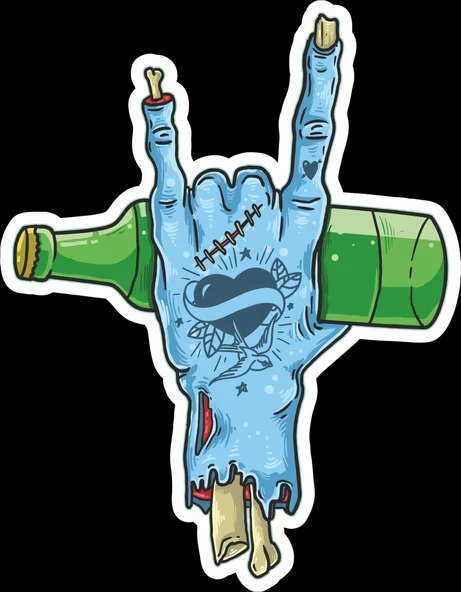 Rockcı Zombi Sticker 10x10 cmRenkli Sticker ürün görseli 1