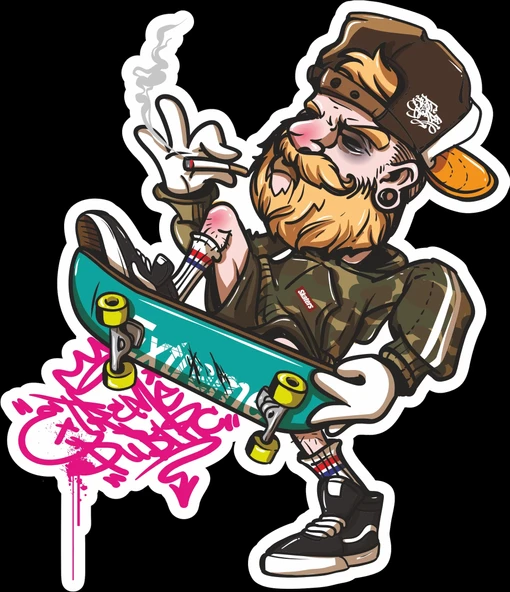 Kaykaycı Korsan Sticker 10x10 cmRenkli Sticker ürün görseli 1