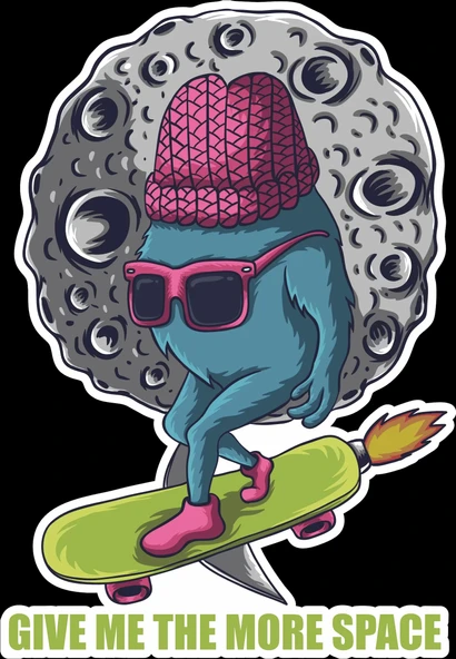 Mavi Ay Canavar Sticker 10x10 cmRenkli Sticker ürün görseli 1