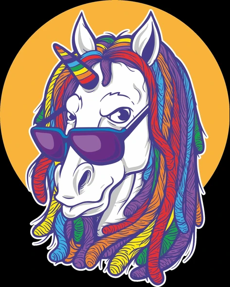 Renkli Unicorn Sticker 10x10 cmRenkli Sticker ürün görseli 1