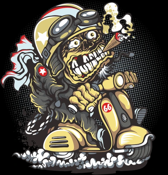 Motor Süren Zombi Sticker 10x10 cmRenkli Sticker ürün görseli 1