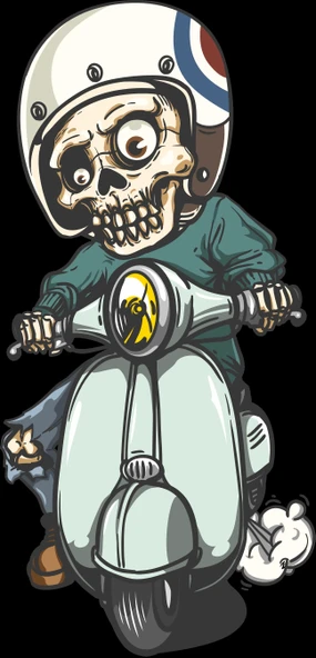 Scooterlı kurukafa sticker 10x10 cmRenkli Sticker ürün görseli 1