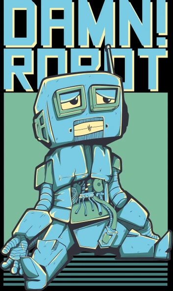 Bıkmış Robot Sticker 10x10 cmRenkli Sticker ürün görseli 1