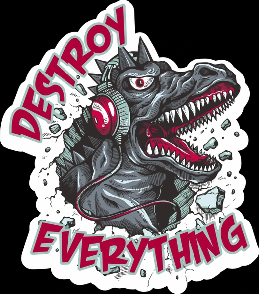 Deryo T-rex Sticker 10x10 cmRenkli Sticker ürün görseli 1