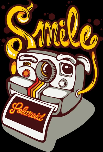 Smile fotoğraf makinesi sticker 10x10 cmRenkli Sticker ürün görseli 1
