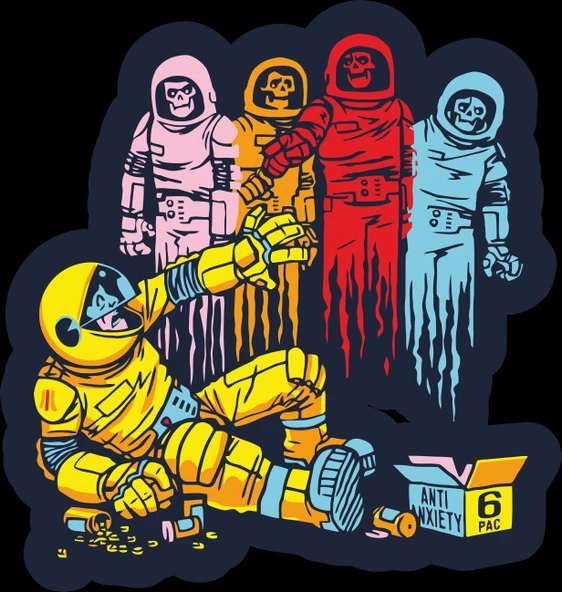 astronotlar sticker 10x10 cmRenkli Sticker ürün görseli 1
