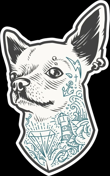 Dövmeli Köpek Sticker 10x10 cmRenkli Sticker ürün görseli 1
