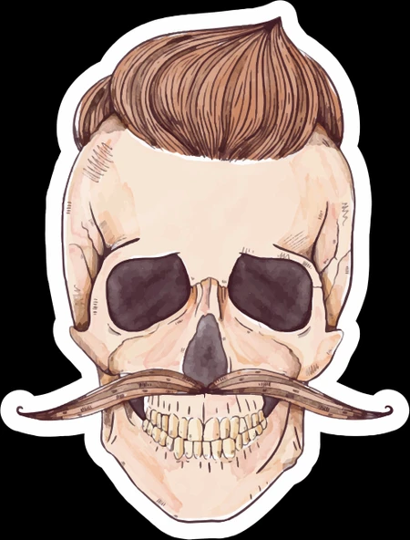 Bıyıklı Kurukafa Sticker 10x10 cmRenkli Sticker ürün görseli 1