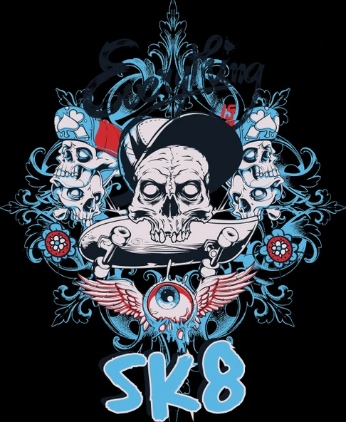 Sk8 Kurukafalar Sticker 10x10 cmRenkli Sticker ürün görseli 1