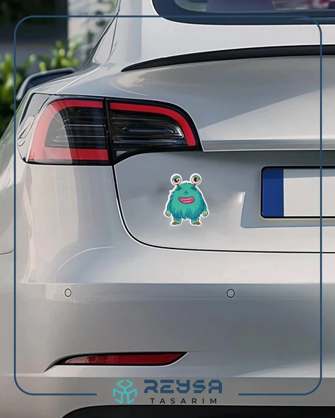 Sevimli Canavar Sticker 10x10 cmRenkli Sticker - Resim 4