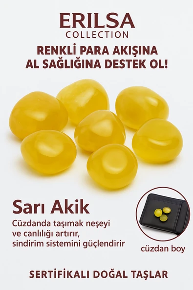 Sertifikalı Cüzdan Boy Tamburlanmış Sarı Akik Taşı Kütle ürün görseli 1