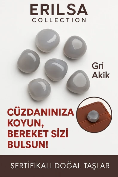 Sertifikalı Cüzdan Boy Tamburlanmış Gri Akik Taşı Kütle - Sakinlik, Odak ve Günlük Enerji Dengesi ürün görseli 1