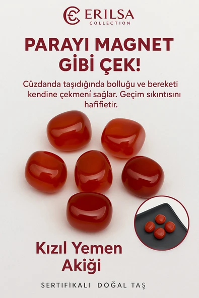 Sertifikalı Cüzdan Boy Tamburlanmış Kızıl Yemen Akiği Taşı Kütle - Güç, Koruma Nazara Kalkan ürün görseli 1