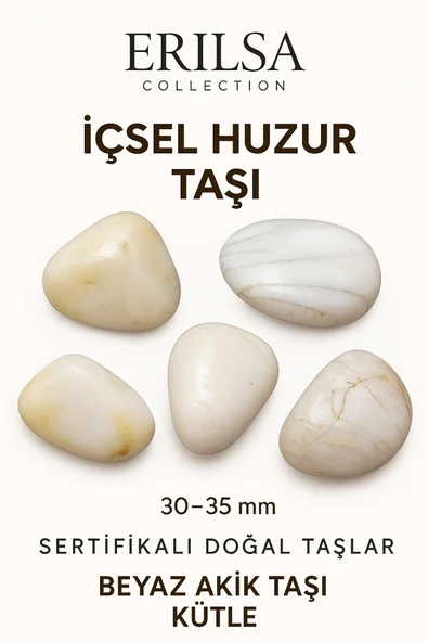 Sertifikalı Tamburlanmış Beyaz Akik Taşı Kütle - El Taşı - Sakinlik, Saflık Günlük Enerji Desteği ürün görseli 1