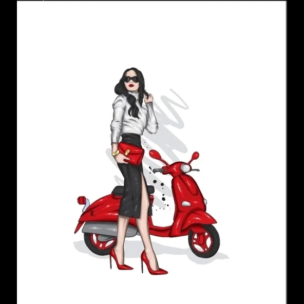 Motorcu Kız 10x10 cm Renkli Sticker ürün görseli 1