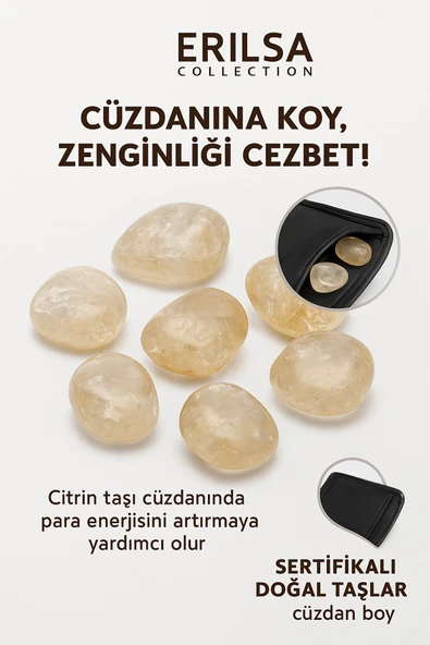 Sertifikalı Cüzdan Boy Tamburlanmış Açık Şeffaf Sitrin Taşı Kütle - Bolluk, Işık Günlük Enerji ürün görseli 1