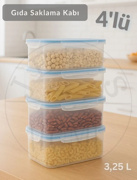 4'lü Vakumlu Saklama Kabı Seti Hava Almaz BPA Free Kilitlenebilir Gıda Erzak Kabı 3.25 L ürün görseli 1