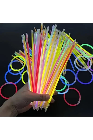 100 Adet Glow Işık Bileklik Fosforlu Yılbaşı Gece Kulüp Konser Parti Bilekliği Neon Işıklı Çubuk ürün görseli 1