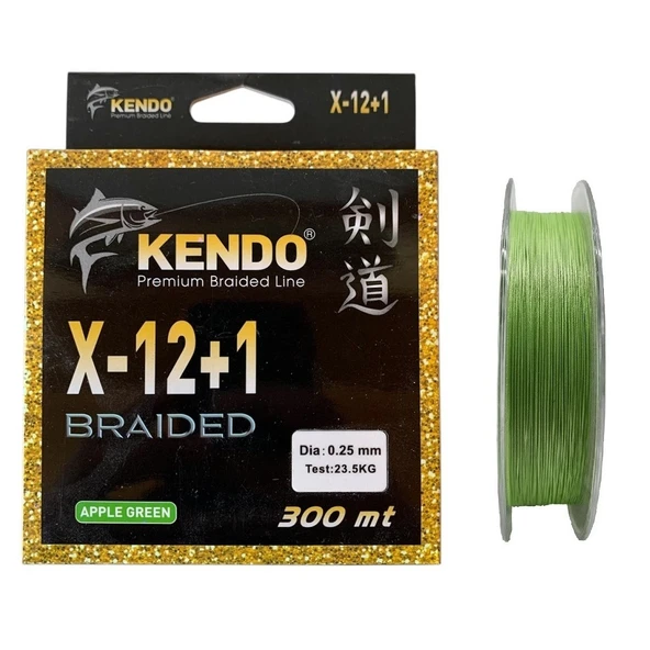 Kendo X-12+1 Braided 300mt 0.25mm Apple Green Örgü İp Misina ürün görseli 1