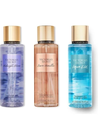 Vıctorıa's Secret Bare Vanilla-Midnight Bloom-Aqua Kiss Vücut Spreyi Üçlü Set ürün görseli 1