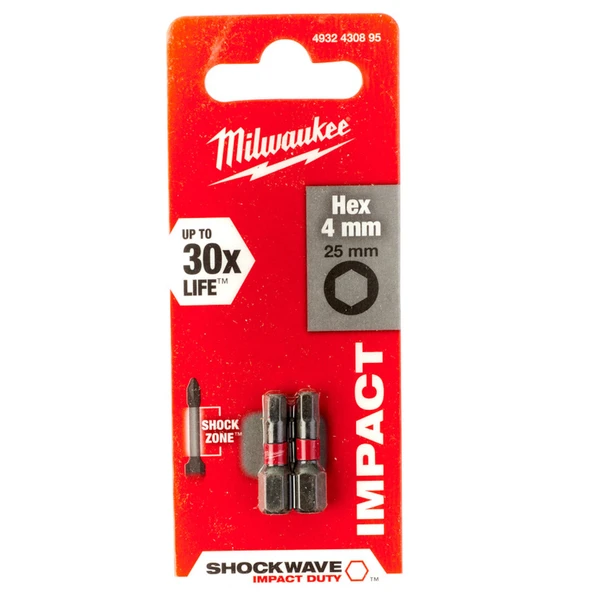 Milwaukee 4932430895 Bits Uç Hex4,0Mm 25Mm 2'Li Pkt Shockwave İmpact ürün görseli 1
