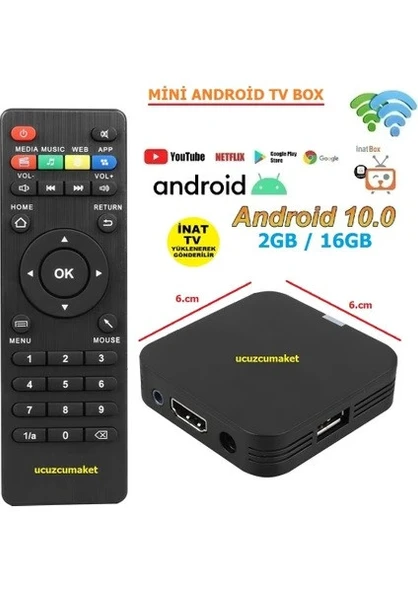 Android 10 Mini Android Tv Box 2g Ram / 16GB Rom  (inat Tv Yüklenerek Gönderilir) ürün görseli 1