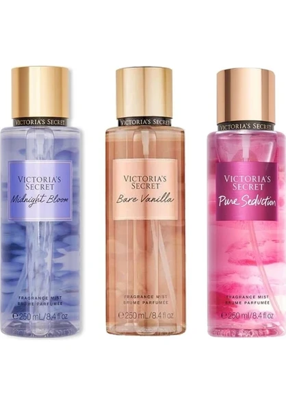Victoria' Secret Midnight Bloom-Bare Vanilla-Pure Seduction Vücut Spreyi Üçlü Set ürün görseli 1