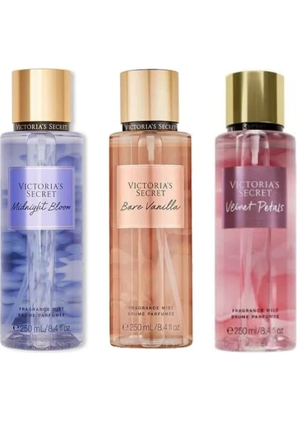 Victoria's Secret Midnight Bloom-Bare Vanilla-Velvet Petals Vücut Spreyi Üçlü Set ürün görseli 1