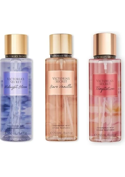 Vıctorıa's Secret Bare Vanilla-Midnight Bloom-Temptation Vücut Spreyi Üçlü Set ürün görseli 1