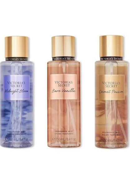 ıctorıa's Secret Bare Vanilla-Midnight Bloom-Coconut Passion Vücut Spreyi Üçlü Set ürün görseli 1
