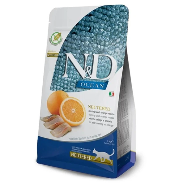 N&D Ocean Tahılsız Ringa Balıklı ve Portakallı Kısırlaştırılmış Yetişkin Kedi Maması 5 Kg ürün görseli 1