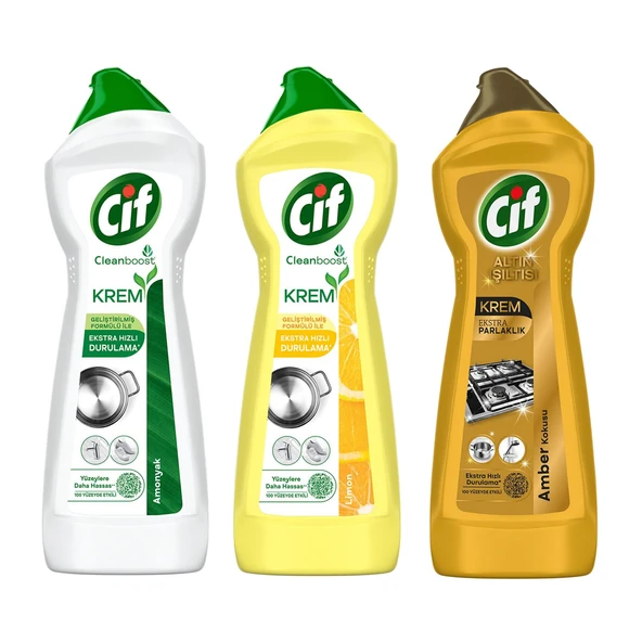 Cif Krem 750 ml - Amonyak - Limon - Gold 3 lü Karma Paket ürün görseli 1