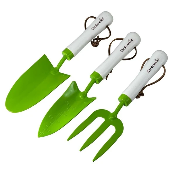 Gardenwind P2262003 Yeşil 3lü Bahçe Seti, Dar Kürek, Geniş Kürek, Dirgen (Ahşap Beyaz Saplı) ürün görseli 1