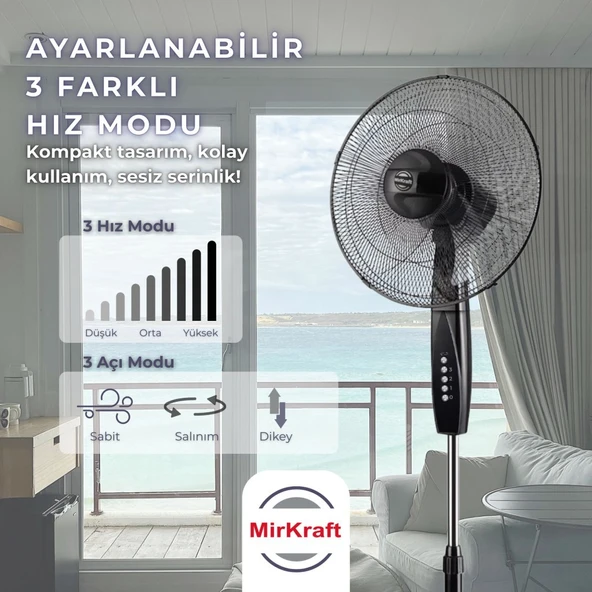 MirKraft FS-M40BR 16'' DC Motor 5 Kanatlı Ayaklı Vantilatör - Resim 3