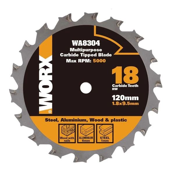 WORX WA8304 120x9,5mm Metal, Ahşap, PVC, Alüminyum Kesme, Elmas Daire Testere Bıçağı ürün görseli 1