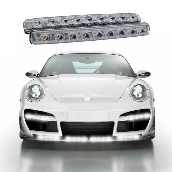 Mega Oto Market 12V 9 Ledli 36W Beyaz Gündüz Ledi - Sarı Sinyalli IP4 Metal Kasa ürün görseli 1