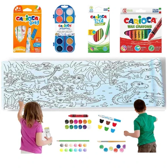 Carioca 4'lü Boyama seti + Lino Yapışkanlı Boyama Kağıdı 200x30 cm Age Of Dınosaurs ürün görseli 1