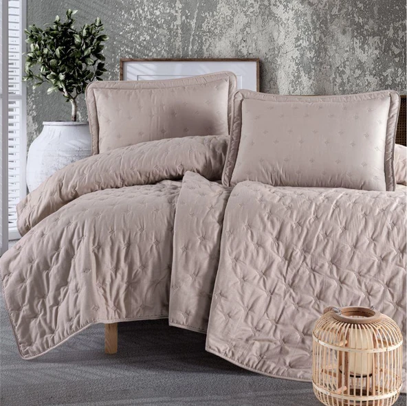 Clasy Microfiber Nakışlı Çift Kişilik Yatak Örtüsü Seti Aspendos ürün görseli 1