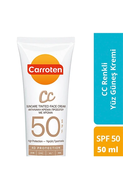 Carroten CC SPF 50 Renkli Yüz Güneş Kremi – Yüksek Koruma ve Cilt Tonu Eşitleyici, 50 ml ürün görseli 1
