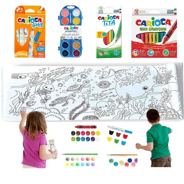 Carioca 4'lü Boyama Seti +Lino Yapışkanlı Boyama Kağıdı 200x30 cm Sea World ürün görseli 1