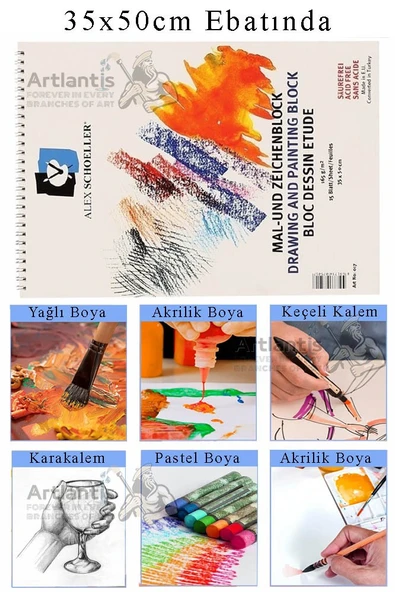 Resim Defteri Spralli 35x50 165 gr 15 Yaprak 1 Adet Alex Schoeller Telli Resim Defteri Akrilik Yağlı Guaj Keçeli Sulu ürün görseli 1