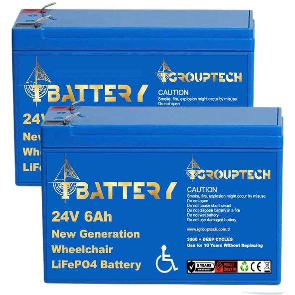 Ibattery 24v 6ah Lifepo4 Tekerlekli̇ Sandalye Aküsü 2li̇ Set ürün görseli 1