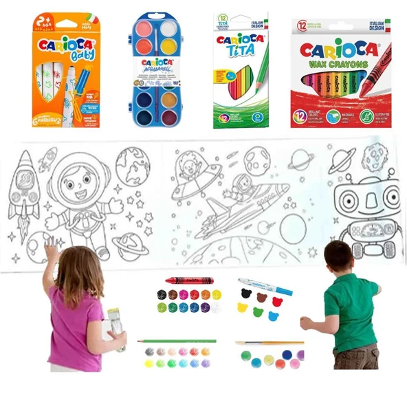 Carioca 4'lü Boyama Seti +Lino Yapışkanlı Boyama Kağıdı 86x20 cm Dream Space ürün görseli 1