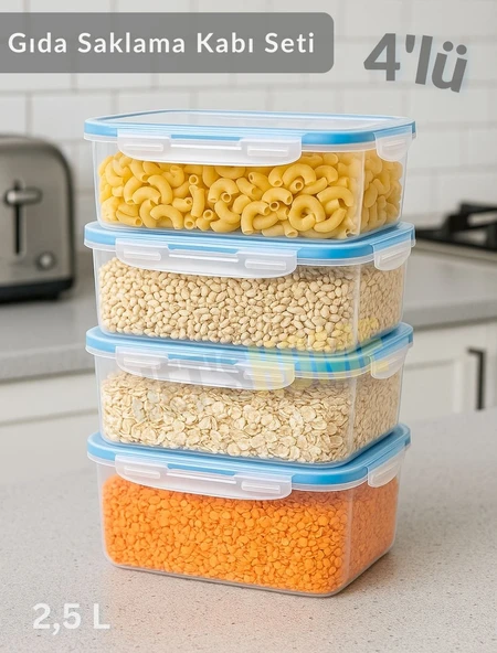 4'lü Vakumlu Saklama Kabı Seti Hava Almaz BPA Free Kilitlenebilir Gıda Erzak Kabı 2.5 L ürün görseli 1