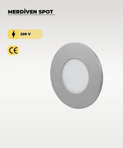 3W Krom Yuvarlak Sıva Altı Merdiven Spot 6500K (Beyaz Işık) ürün görseli 1