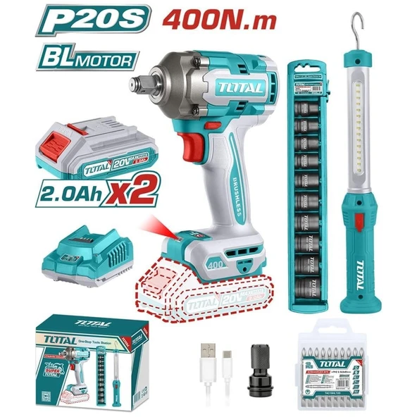 Total Darbeli Somun Sıkma Makinesi 400 Nm + Askılı Çalışma Işığı Seti - TOSLI23048E ürün görseli 1
