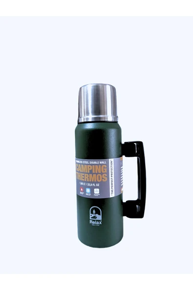 1.0 Litre Kulplu Paslanmaz Çelik Avcı Termos Yeşil - Resim 2