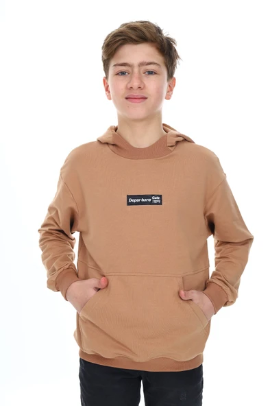Toontoy Erkek Çocuk Relax Fit Kapüşonlu Cepli Hafif Düşük Omuz Baskılı Sweatshirt - 2 İplik ürün görseli 1