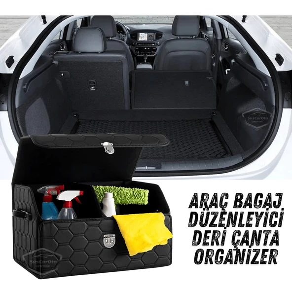 Araç Bagaj Düzenleyici Deri Çanta Organizer Deri Araba Çantası Oto Içi Eşya Aksesuarları Düzenleme Otomobil Aksesuar Malzeme Siyah Dikişli Kapitone ürün görseli 1